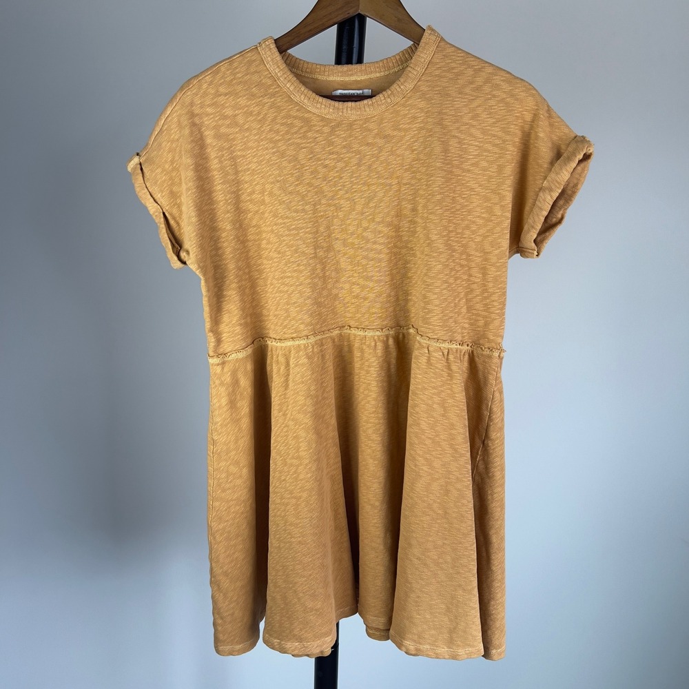American Eagle Mustard Yellow Cotton Slub Babydoll Mini Dress Short Sleeve M